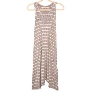 RACHEL Rachel Roy White Gray Striped Soft Fluid Razorback Midi Dress Pockets SM